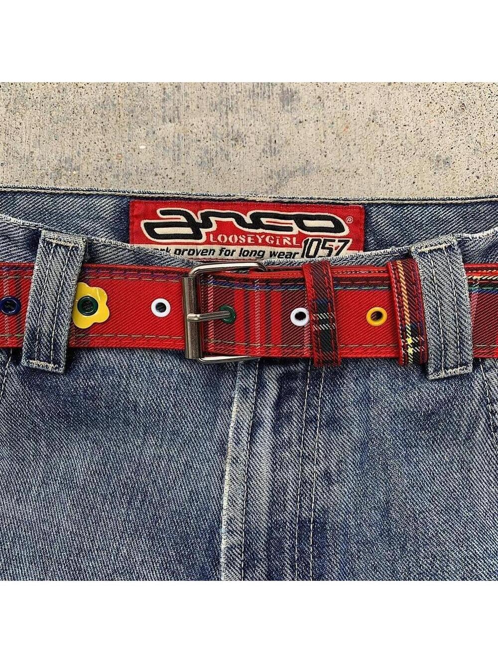 Colorful Plaid and Flower belt. Y2k style. 40 inches length - Picture 4 of 8